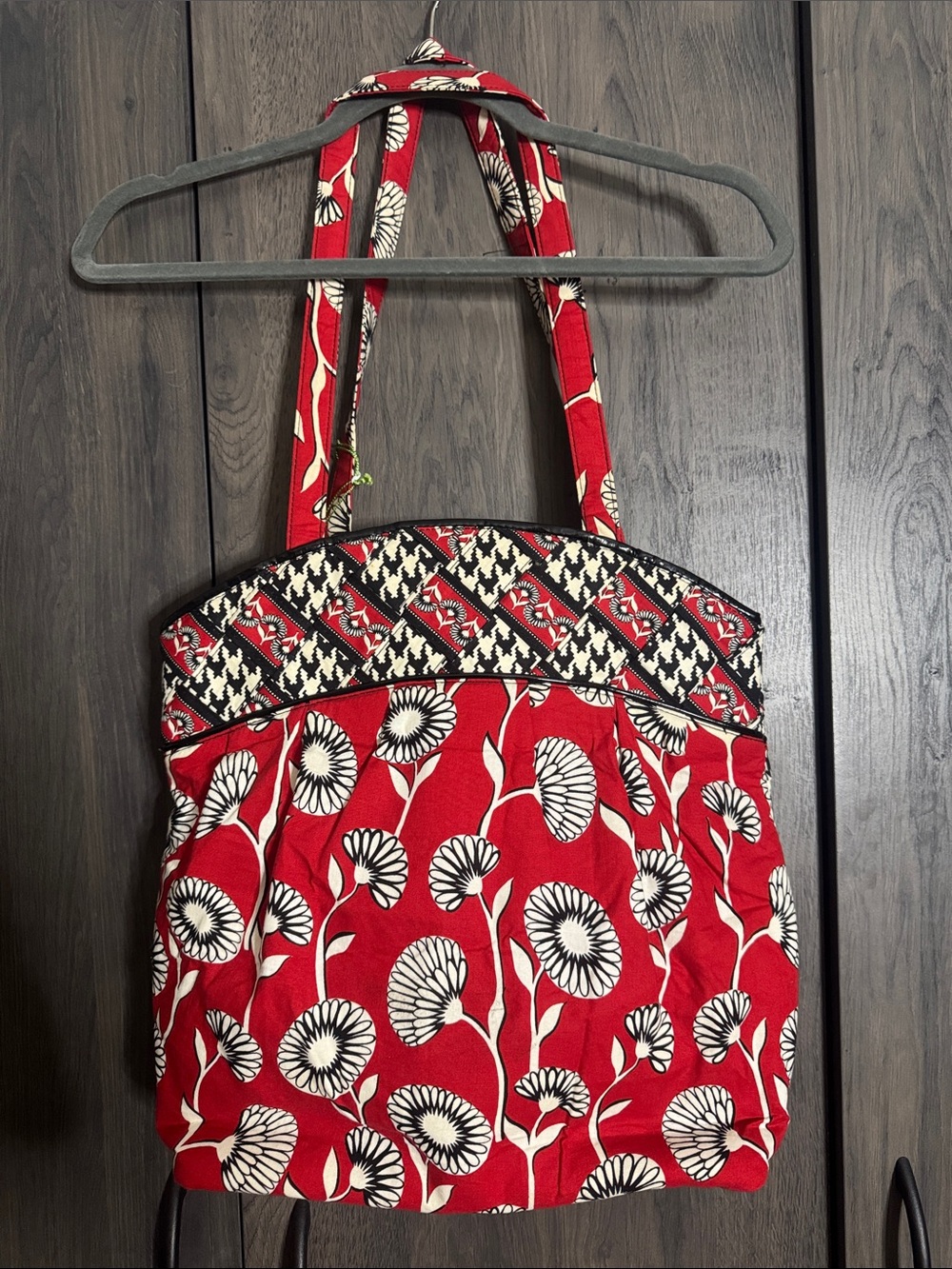 Vera Bradley Red Floral Quilted Tote with Black & Cream Accents